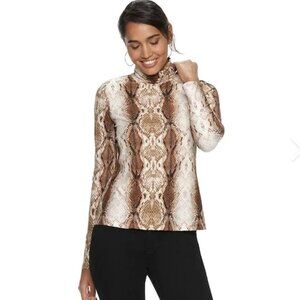 NWT Apt. 9 Brown Snakeskin Animal Print Cowl Neck Long Sleeve Size Small